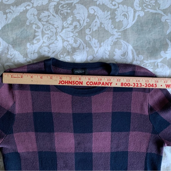 Ann Taylor Factory Crew Neck Sweater ~ Small ~ Blue/Violet Buffalo Plaid Check - Picture 13 of 15